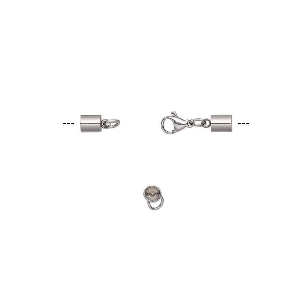 Clasp, lobster claw, stainless steel, 32x6mm with 6x5mm cord ends, 4mm inside diameter. Sold individually. image number 0