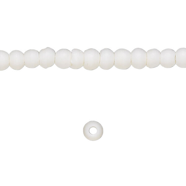 Bead, bone (bleached), white, 4mm round, Mohs hardness 2-1/2. Sold per 15-1/2" to 16" strand. image number 0