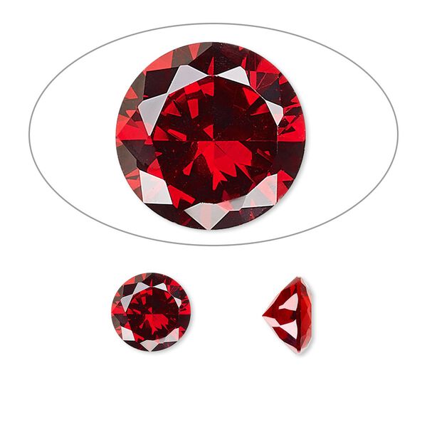 Gem, cubic zirconia, garnet red, 8mm faceted round, Mohs hardness 8-1/2. Sold individually. image number 0