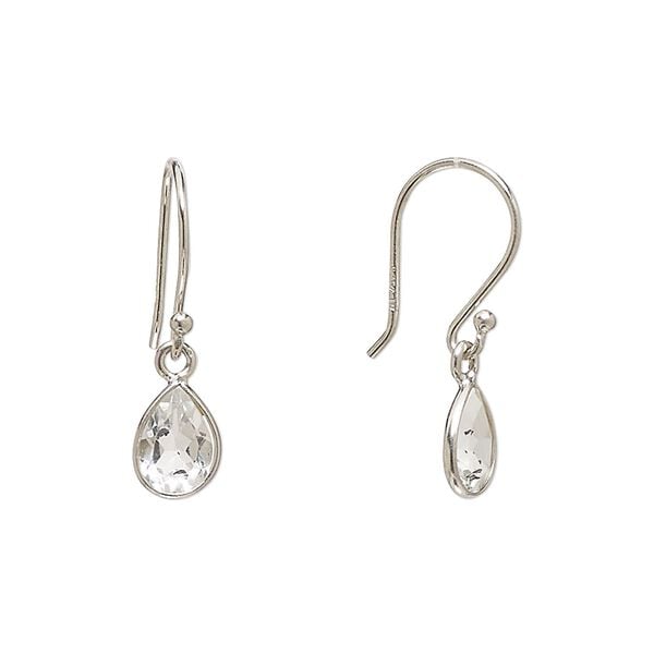 Earring, Create Compliments®, white topaz (irradiated) and rhodium-plated sterling silver, 22mm teardrop with fishhook ear wire, 21 gauge. Sold per pair. image number 0