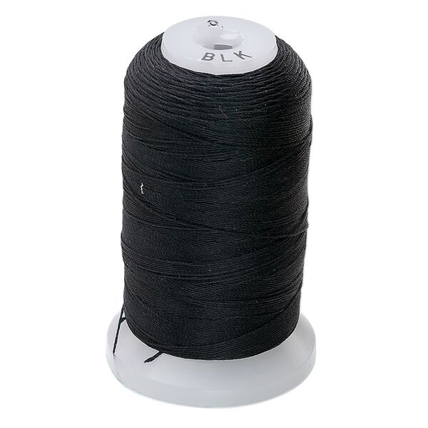 Thread, Purely Silk™, 3-ply, black, size C. Sold per 310-yard spool. image number 0