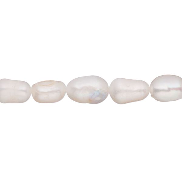 Pearl, cultured freshwater (bleached), white, 5-7mm flat-sided rice, D grade, Mohs hardness 2-1/2 to 4. Sold per 15-1/2" to 16" strand. image number 0