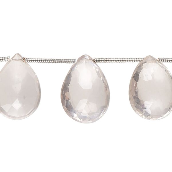 Rose quartz 1pkg11, hand-cut top-drilled faceted puffed teardrop bead natural 13x10mm-18x11mm image number 0