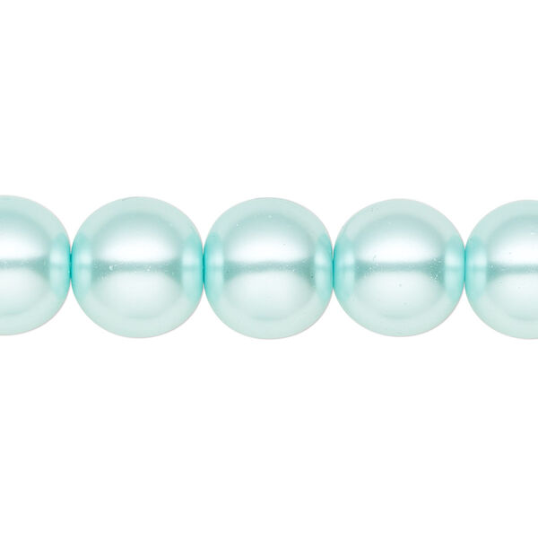 Bead, crystal pearl, aqua blue, 12mm round. Sold per 15-1/2" to 16" strand, approximately 30 beads. image number 0