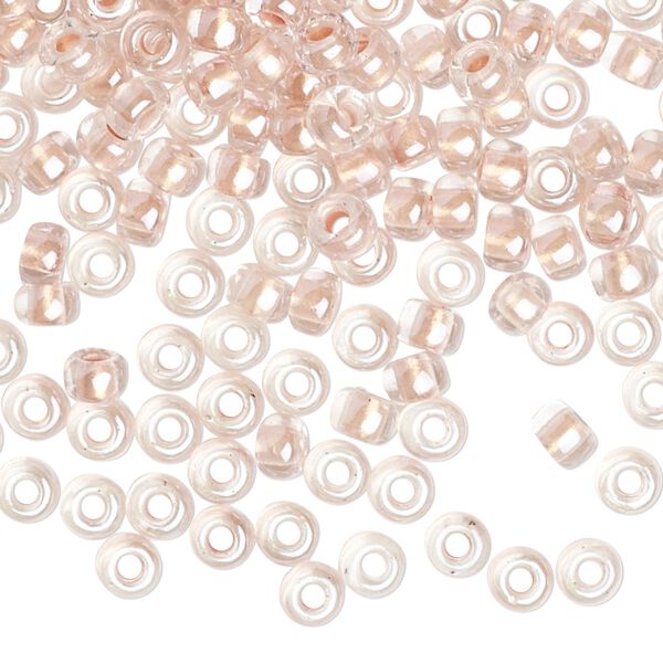 Seed bead, Miyuki, glass, pkg/25g, #6 rocaille, translucent rose gold-lined pearlized crystal clear, (RR-4605). image number 0