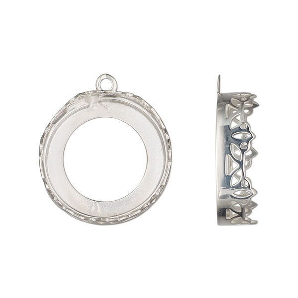 Drop, sterling silver, 19mm round with lotus edge and open back with 18mm round cabochon bezel setting. Sold individually. image number 0