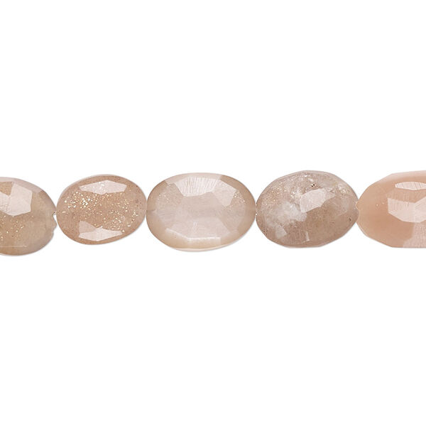 Peach moonstone / grey moonstone 1pkg1, hand-cut faceted puffed oval bead natural 8 inch 9x7mm-12x8mm image number 0