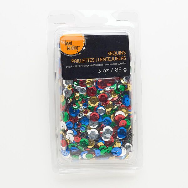 Sequin mix, sew-on, plastic, mixed colors, 5-12mm round. Sold per 85-gram pkg, approximately 5,100 sequins. image number 0