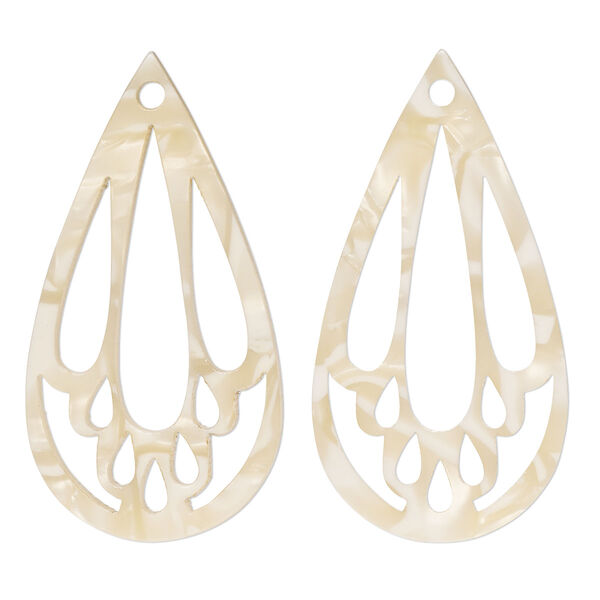 Focal, resin, tan, 49x25mm teardrop with cutouts. Sold per pkg of 4. image number 0