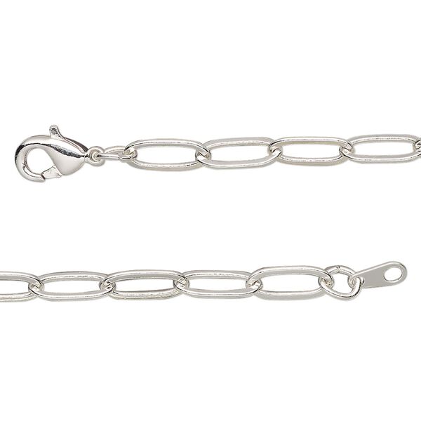 Chain, silver-plated brass, 3.8mm paperclip, 36 inches with lobster claw clasp. Sold individually. image number 0