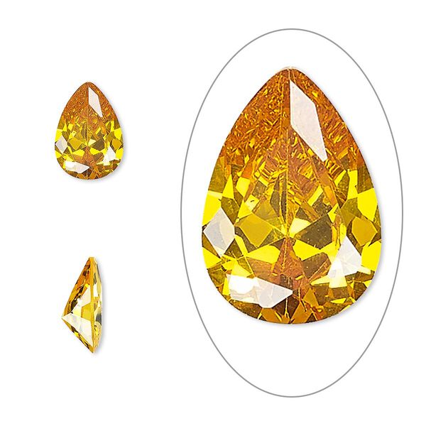 Gem, cubic zirconia, topaz gold, 10x7mm faceted pear, Mohs hardness 8-1/2. Sold individually. image number 0