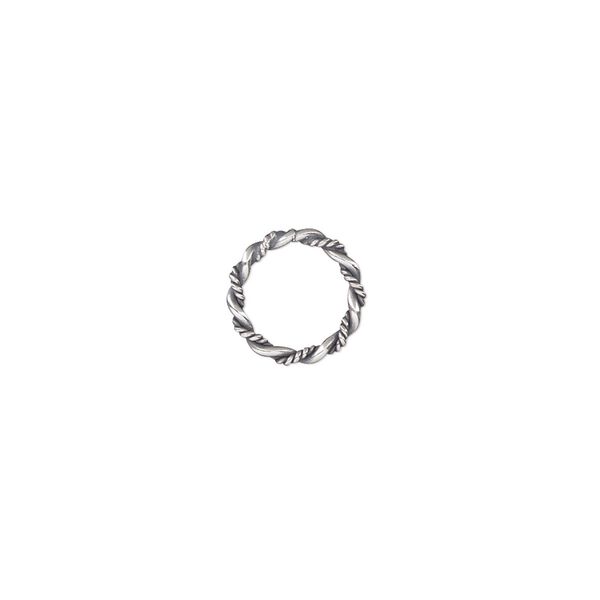 Jump ring, antiqued sterling silver, 10mm twisted and smooth soldered round, 7.4mm inside diameter, 1.5mm thick. Sold per pkg of 4. image number 0