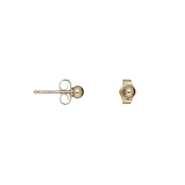 Earstud, gold-plated / gold-finished brass / 14Kt gold-filled, 3mm ball with post. Sold per pkg of 5 pairs. image number 0