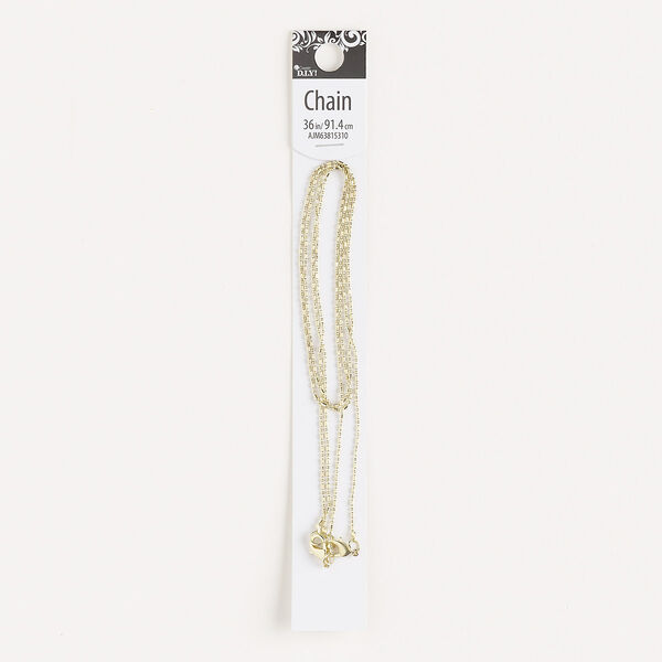 Chain, gold-finished brass, 1.2mm beaded, 36 inches with lobster claw clasp. Sold individually. image number 0
