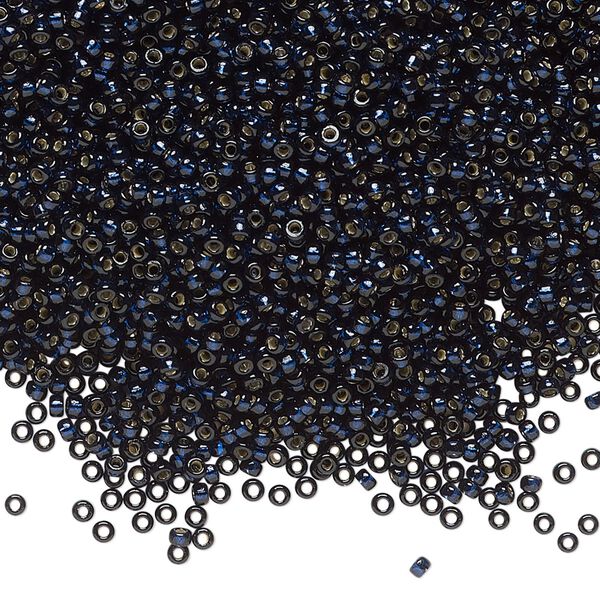 Seed bead, Miyuki, glass, pkg/250g, #15 rocaille, Duracoat® transparent silver-lined dark navy blue, (RR-4282). image number 0