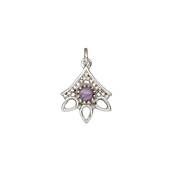 Amethyst / sterling silver 1pkg1, open beaded drop natural antiqued 14x12.5mm image number 0