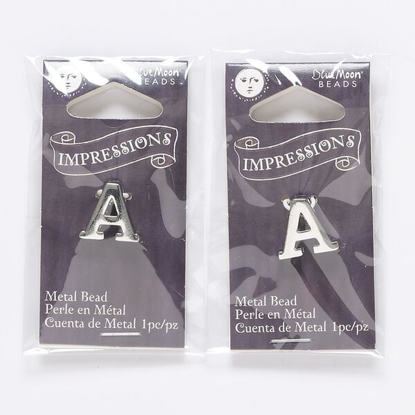 Bead, silver-finished "pewter" (zinc-based alloy), 14x13mm top-drilled alphabet letter "A" with 2mm hole. Sold per pkg of 2. image number 0