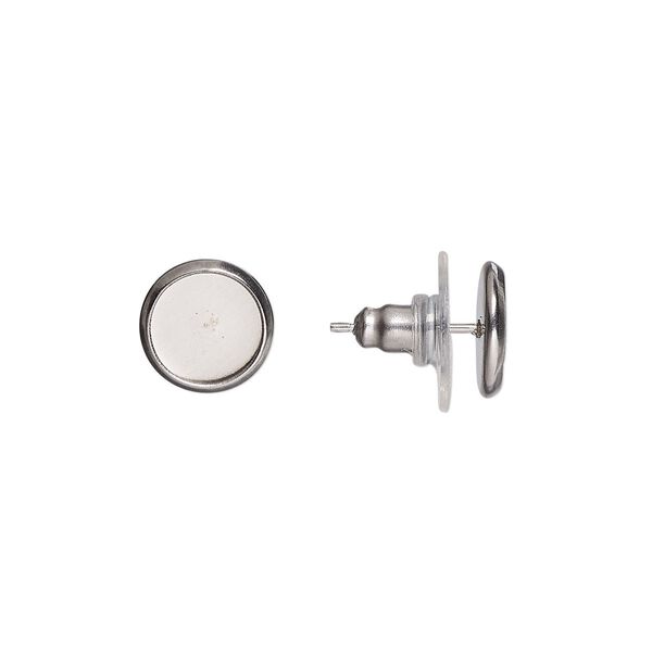 Earstud 1pkg10, 10mm / 8mm round glue-in setting / comfort clutch, stainless steel / acrylic 5 pair image number 0