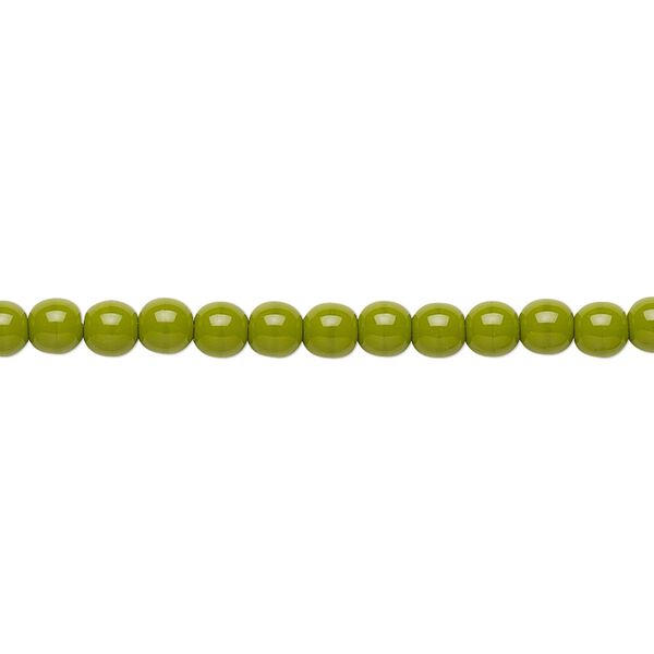 Bead, Preciosa, Czech glass druk, opaque chartreuse, 4mm round. Sold per 15-1/2" to 16" strand. image number 0