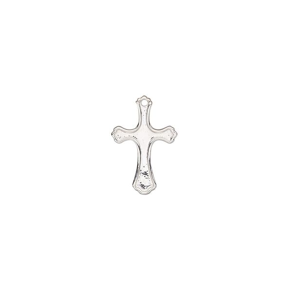 Drop, sterling silver, 15x10mm single-sided cross. Sold individually. image number 0