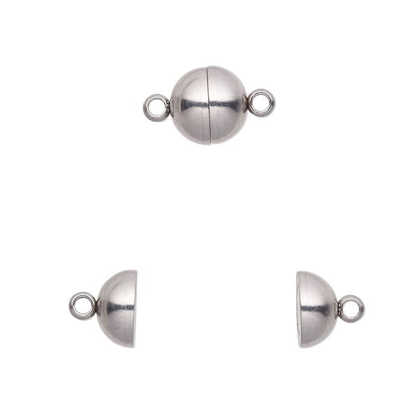 Clasp, magnetic, stainless steel, 8mm round. Sold per pkg of 10. image number 0