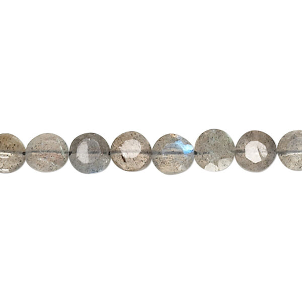 Labradorite 1pkg1, hand-cut faceted flat round bead natural 14 inch 5-7mm image number 0