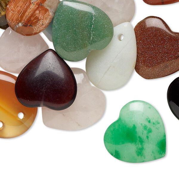 Multi-gemstone / glass 1pkg25, top-drilled / half-drilled heart drop mix 13x13mm-36x22mm image number 0