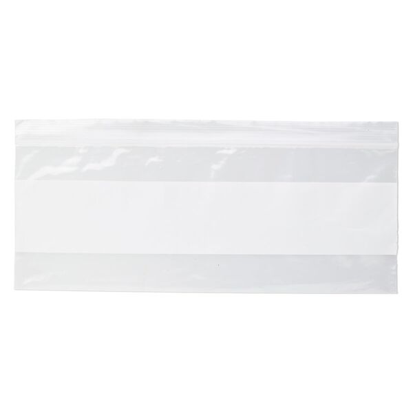 Bag, Tite-Lip™, plastic, clear and white, 8x3-inch side zip with block. Sold per pkg of 100. image number 1