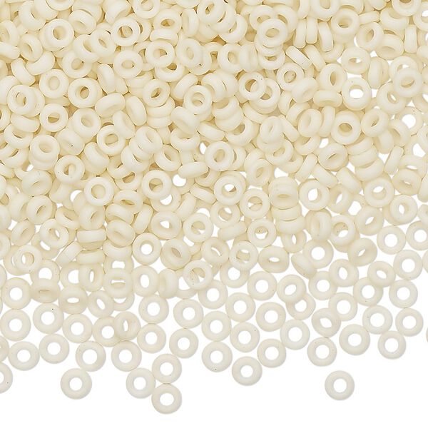 Seed bead, Miyuki, glass, pkg/10g, 3x1.3mm spacer rondelle, opaque matte cream, (SPR3-2021). image number 0