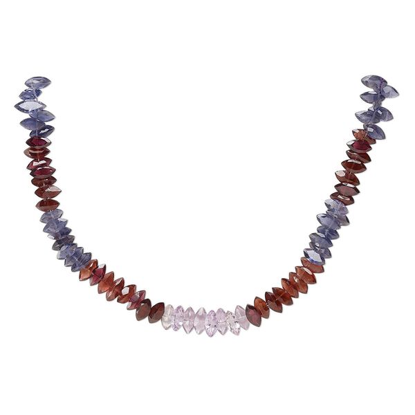 Amethyst / garnet / iolite 1pkg1, hand-cut top-drilled faceted puffed flat-sided marquise bead 7 inch 8x4mm-10x5mm image number 0