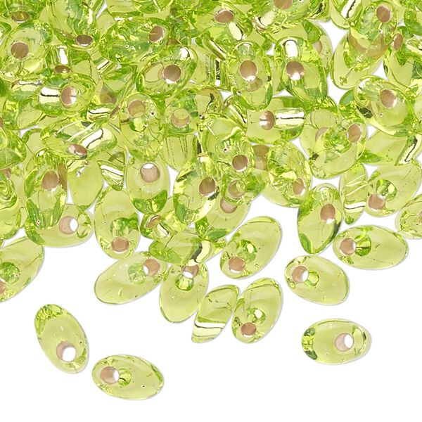 Seed bead, Miyuki, glass, pkg/50g, 7x4mm long magatama, transparent silver-lined lime green (LMA-14). image number 0