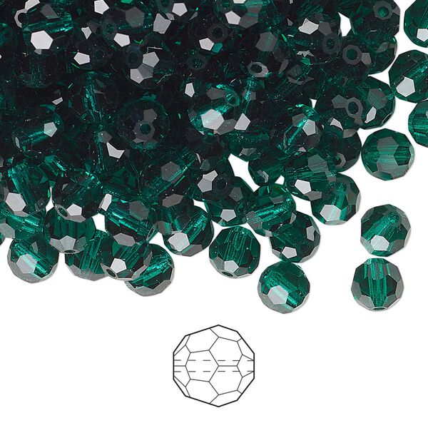 Bead 144pk emerald, Preciosa Czech crystal 5mm round image number 0