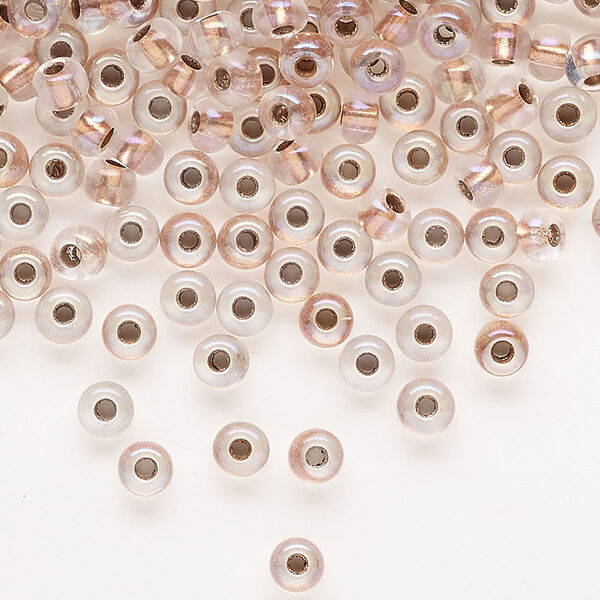 Seed bead, glass, pkg/100g, #6 round, opaque and transparent copper-lined crystal clear. image number 0