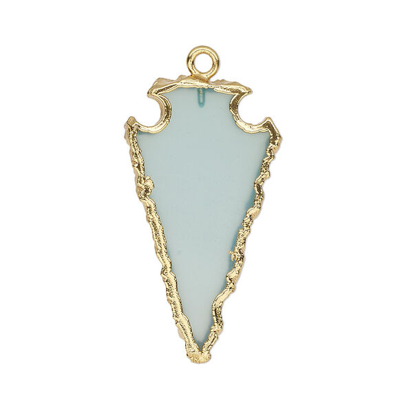 Chalcedony / sterling silver 1pkg1, hand-cut electroplated gold-finish arrowhead charm 30x15mm image number 0