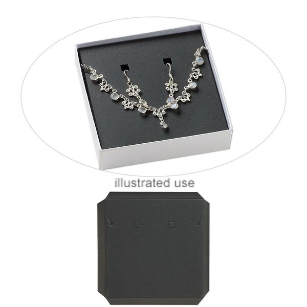 Box insert, paper, black, 3-1/2 x 3-1/2 x 3/4 inch square earring and necklace card. Sold per pkg of 10. image number 0