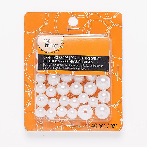 Bead, Bead Landing™, plastic, white, 9-13mm round. Sold per pkg of 40. image number 0