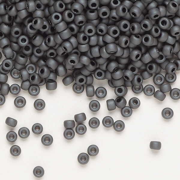 Seed bead, Miyuki, glass, pkg/250g, #8 rocaille, opaque matte metallic glazed luster slate (RR-2065). image number 0