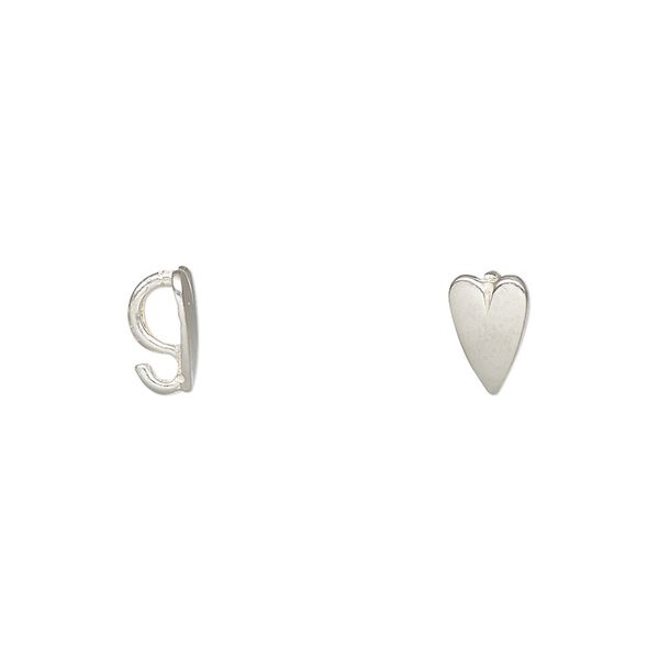 Bail, JBB Findings, sterling silver, 8x5mm heart with hidden loop. Sold per pkg of 4. image number 0