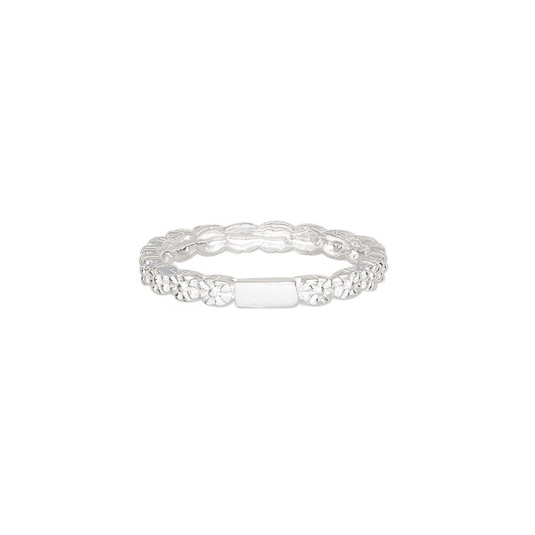 Ring, Create Compliments®, sterling silver, clear, 1.5mm wide flower, size 7. Sold individually. image number 0