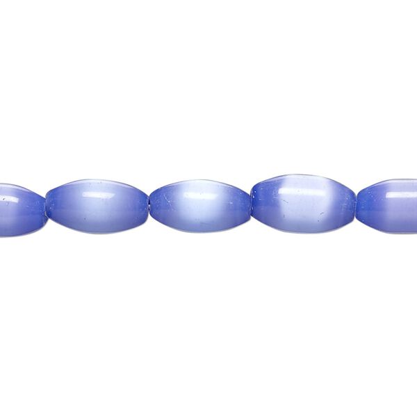 Bead, cat's eye glass (fiber optic glass), blue, 10x5mm-10x6mm barrel. Sold per 15-inch strand, approximately 35 beads. image number 0