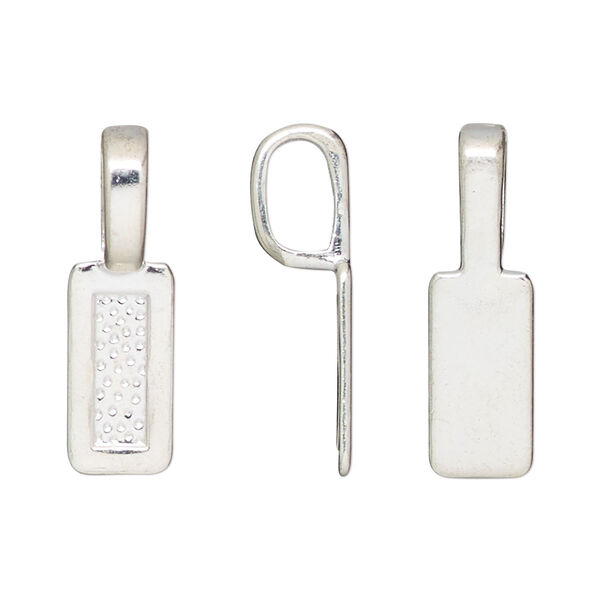 Bail, glue-on, silver-finished "pewter" (zinc-based alloy), 25.5x7.5mm rectangle with 15.5x7.5mm pad. Sold per pkg of 20. image number 0