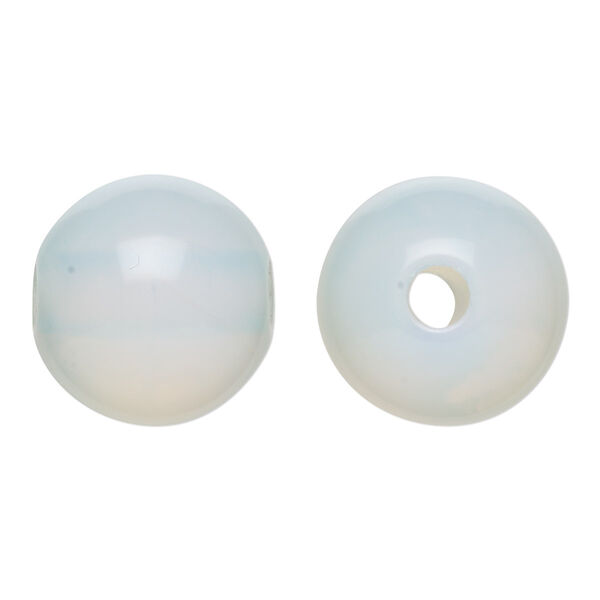 Bead, sea "opal" (glass), white, 18x17mm semi-round. Sold individually. image number 0