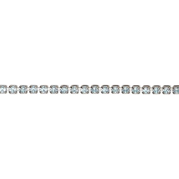 Cupchain, VINTAGE Crystal™, imitation rhodium plate brass and crystal, aquamarine, 2mm round. Sold per pkg of 1 meter. image number 0