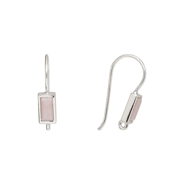 Ear wire fishhook 1pkg2 sterling silver / opal (natural), 16mm / 7x4mm rectangle / hand-cut / closed loop, 22 gauge 1 pair image number 0