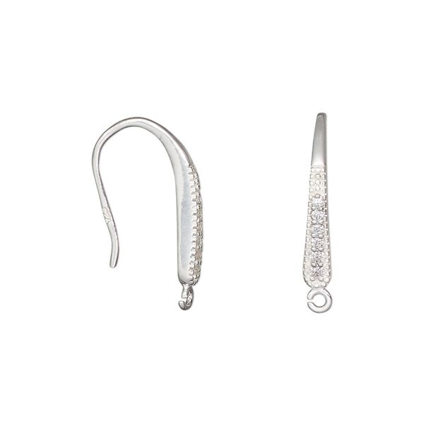 Ear wire fishhook 1pkg2 sterling silver / cubic zirconia, 20mm / teardrop / perpendicular open loop, 19 gauge clear 1 pair image number 0