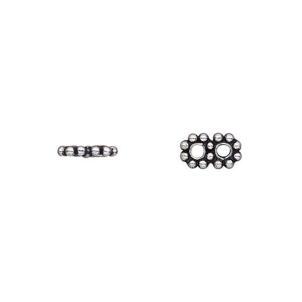 Spacer, antique silver-plated copper, 9x5mm 2-strand beaded double round, fits up to 4mm bead. Sold per pkg of 40. image number 0