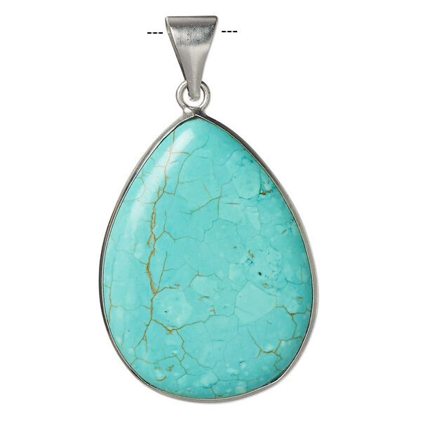 Magnesite / brass 1pkg1, imitation rhodium-plated teardrop pendant 36x27mm image number 0