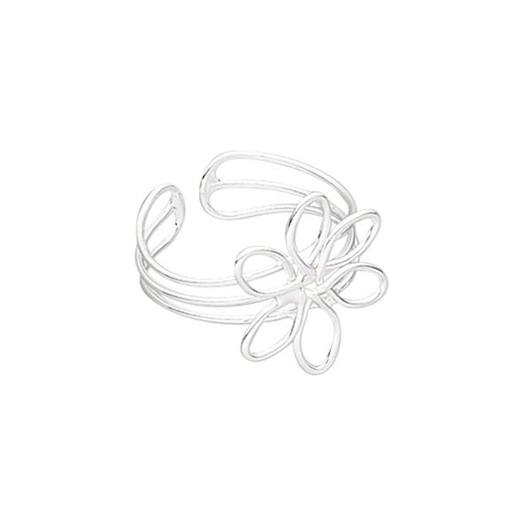 Ring, silver-plated brass, 17mm wide with 17x15mm flower, adjustable. Sold individually. image number 0