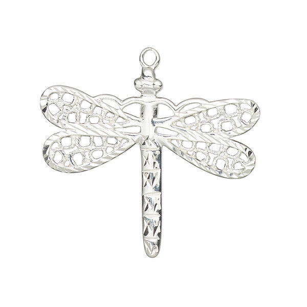 Focal, sterling silver, 31.5x27mm single-sided diamond-cut dragonfly. Sold individually. image number 0
