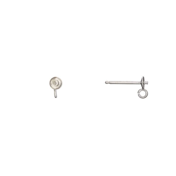 Earstud 1pkg2 sterling silver, 3mm cup / 2mm peg / open loop, 3-5mm half-drilled round setting, 1 pair image number 0
